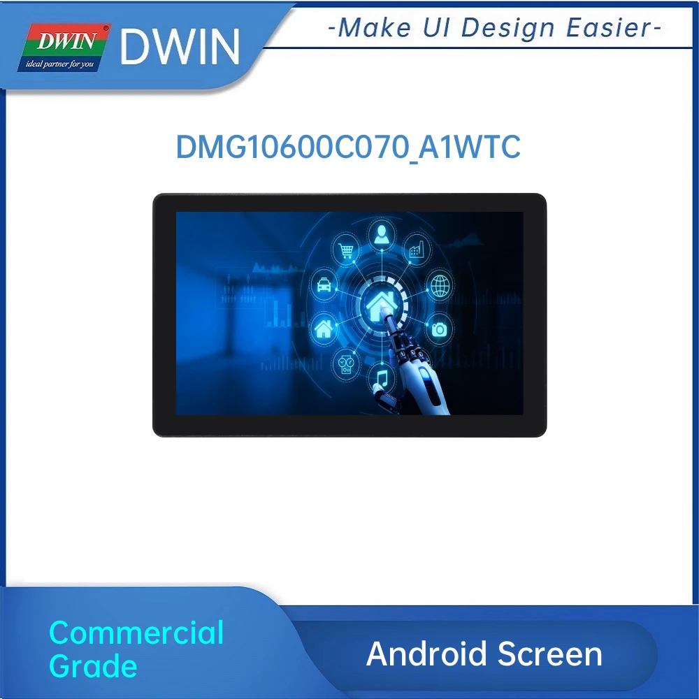 DWIN 7 Inch 1024x600 200nit RK3566 IPS Embedded Wifi Android 11 LCD Display Module Capacitive Touch Screen Panel with Enclosure