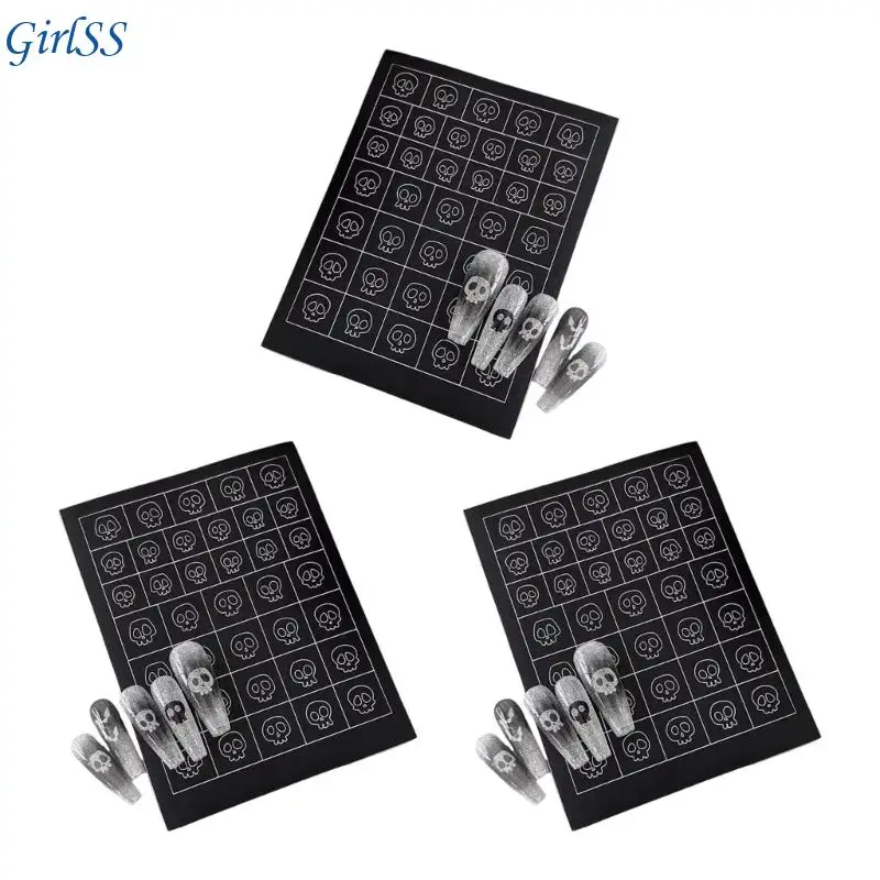 ملصقات أظافر الهالوين على الفور لاصقة على شكل هيكل عظمي مخيف لتزيين الأظافر للحفلات T4MB