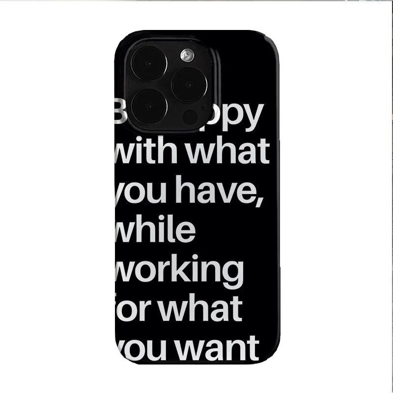 خلفية سوداء نص أبيض الإنجليزية الفن المتخصصة الكرتون قضية الهاتف آيفون 16 15 14 13 12 11 برو XS ماكس 7 8 زائد غطاء Y2K صغير #1