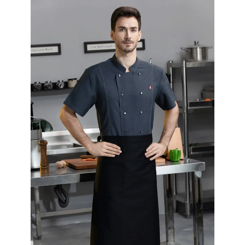 Restaurant Chef Overalls Short Sleeve Men's Baking Hotel Restaurant Canteen Breathable Dining Chef Uniform Summer Clothing Print