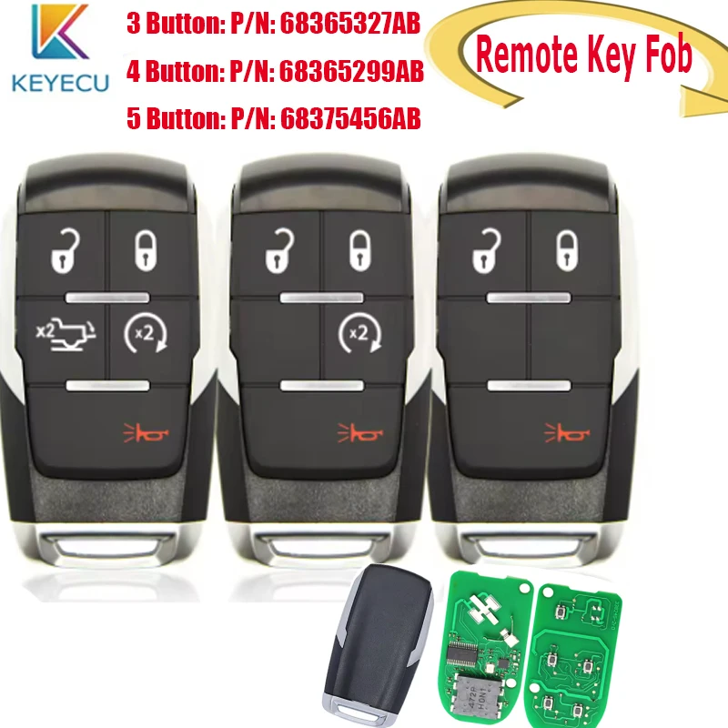 

KEYECU Remote Key FOB for Dodge RAM Pickup HD 2500 3500 4500 5500 2019- 2021 433MHz 4A Chip 3/4/5 Buttons GQ4-76T 68375456AB