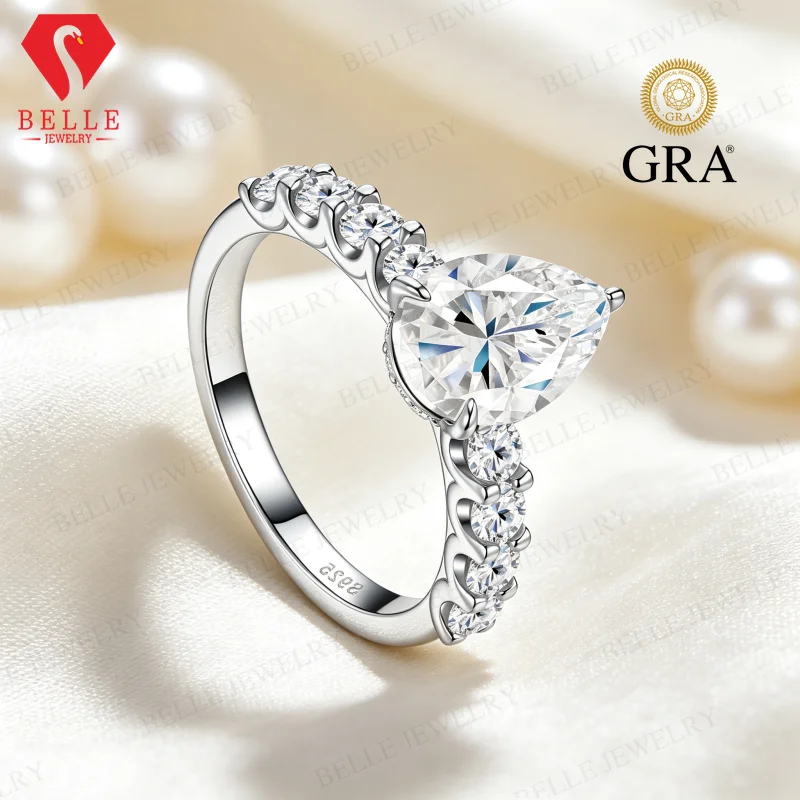 Moissanite Ring Pear Cut 2ct D Color GRA Certified 925 Sterling Silver Factory Direct Versatile Daily Ladies Fine Jewelry