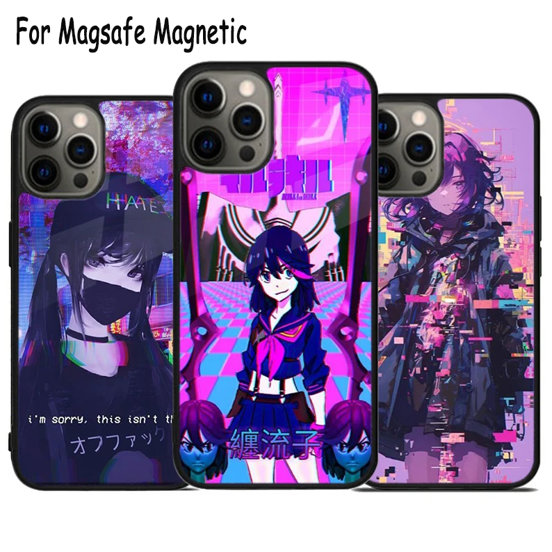 Waifu Anime Neko Vaporwave Glitch Manga Charge Magsafe Phone Case For iPhone 15 16 14 13 11 12 Pro Max Plus Magnetic Cover