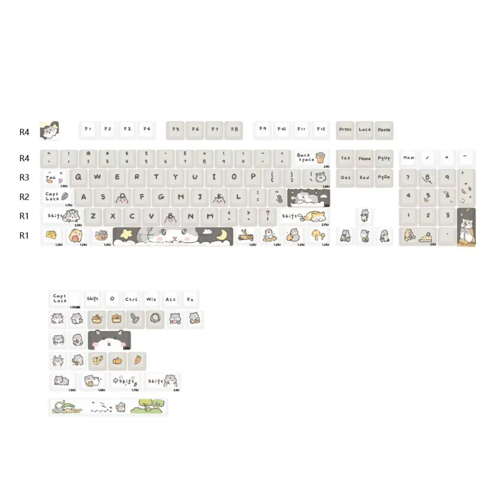 Teclas PBT 132 resistentes al desgaste, regalo Ideal, patrones de ardilla, reemplazo de impresión, resistentes, transparentes, fáciles de instalar