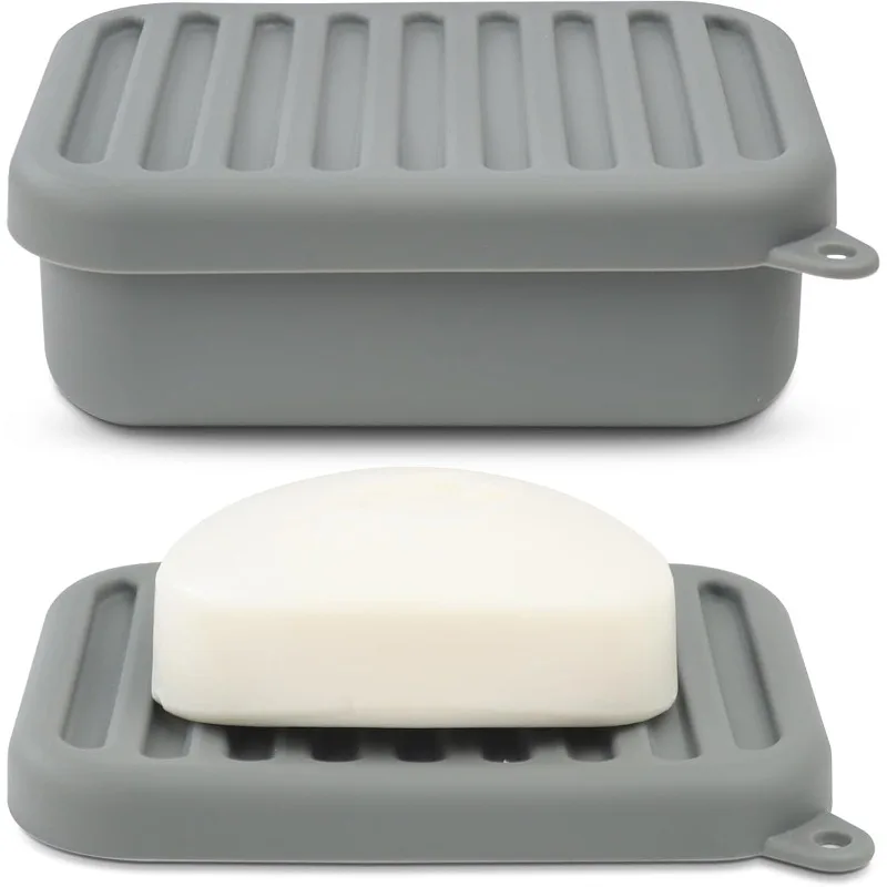 Portable Silicone Travel Soap Case Leak Proof with Drainage Lid Layer Compact Bar Soap Holder Durable for Camping Gym Toiletries