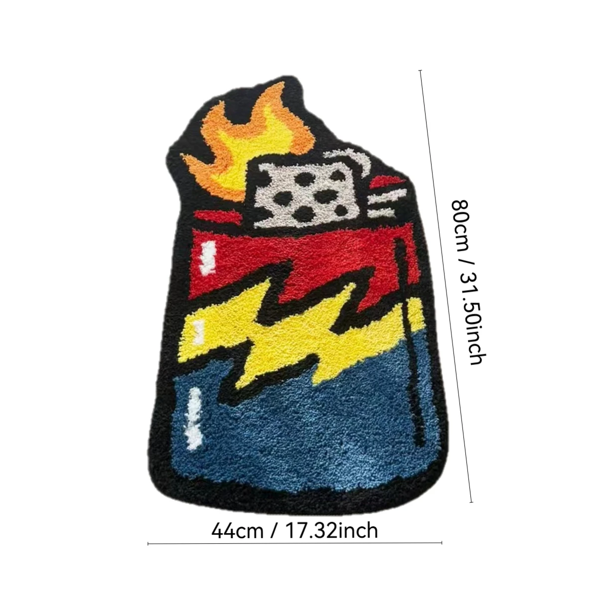 Funky Pop Art Tufted Floor Rug, Chunky Flocking Flame Lighter Mat, Anti-Skid Eye-Catching Carpet for Modern Home & Fans