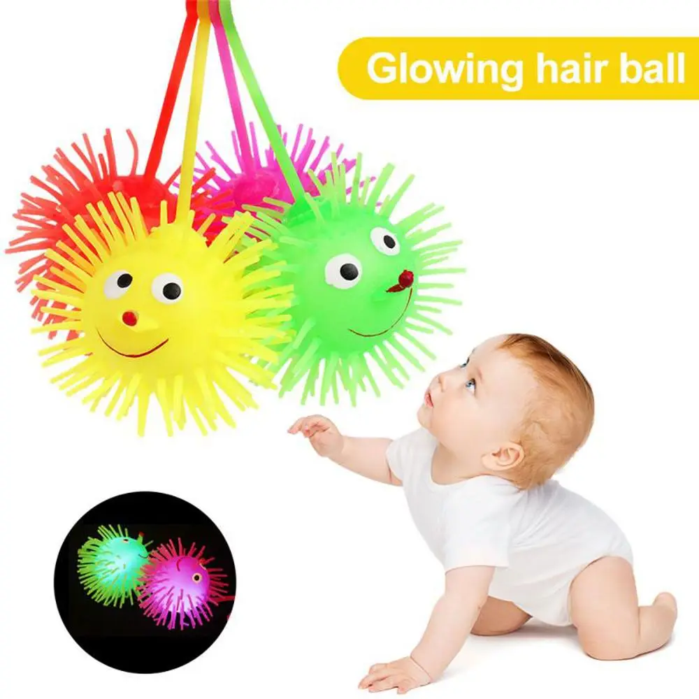 Anti Stress Kids Gifts Baby Elastic Toy Glowing Hair Flash Ball Elastic Glow Hair Ball Vent Ball LED Light Up Toy