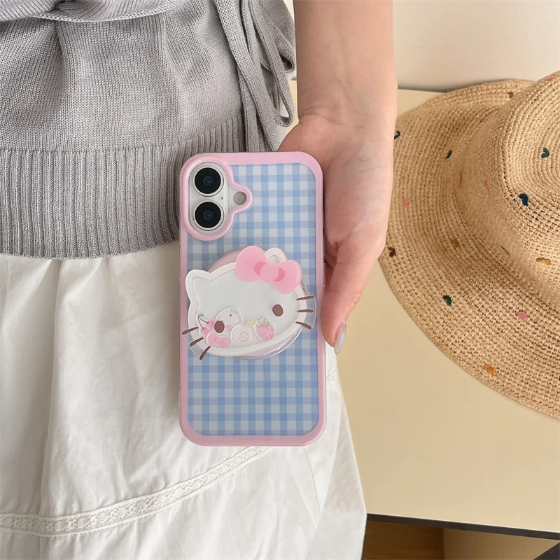 لطيف الوردي الأزرق شعرية Magsafe حافظة شحن لاسلكية آيفون 16 15 14 13 برو ماكس مضحك الكرتون كيتي القط هزة حامل مغناطيسي