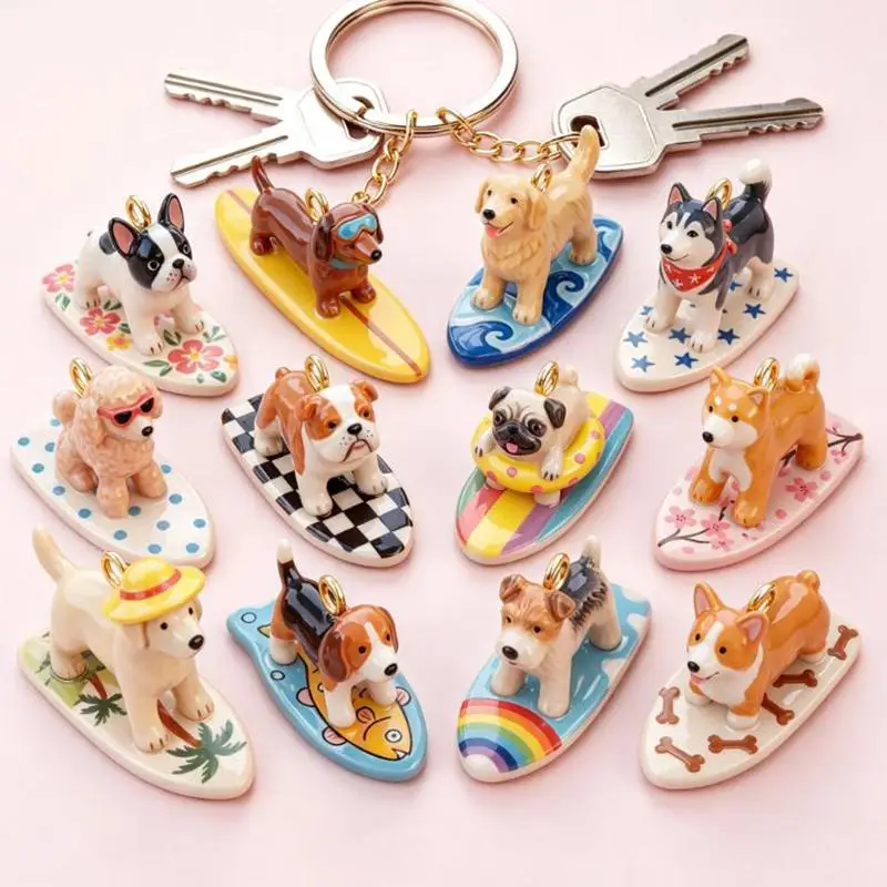 Beach Surfing Dog Pendant Golden Dachshund Corgi Charm Handmade DIY Jewelry for Brooch Hairpin Making Craft Supplies