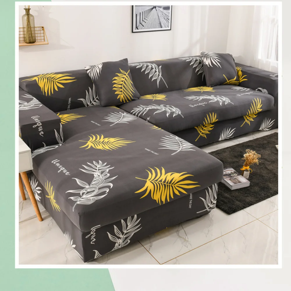 L Shape Sectional Couch Slipcover Elastic Sofa Cover Furniture Protector Stretch Fabric Washable Modern Floral Home Decor