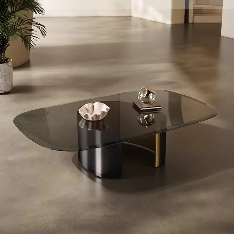 

！@Gainsville Furniture Italy Center Glass Tables Metal Leg Minimalist Modern Simple Mesa De Centro Brown Coffee Glass Table