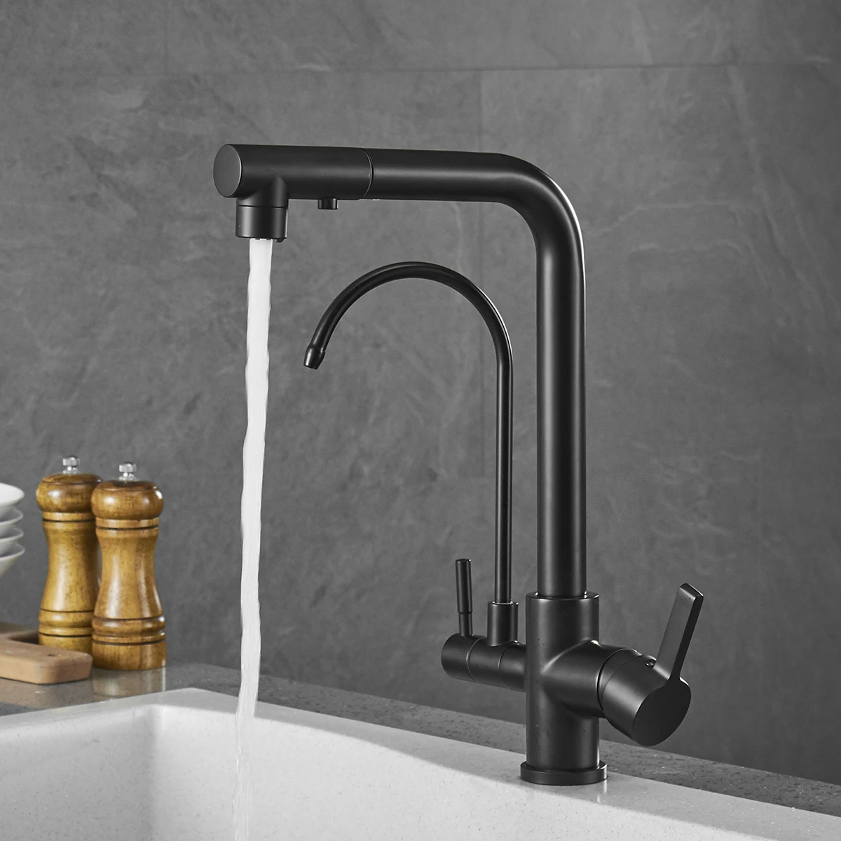 Black Touch Filter Kitchen Faucet Quality Brass Pull Out Kitchen Sink Mixer Faucets Smart Touch on Pull Out Filter Kitchen Tap