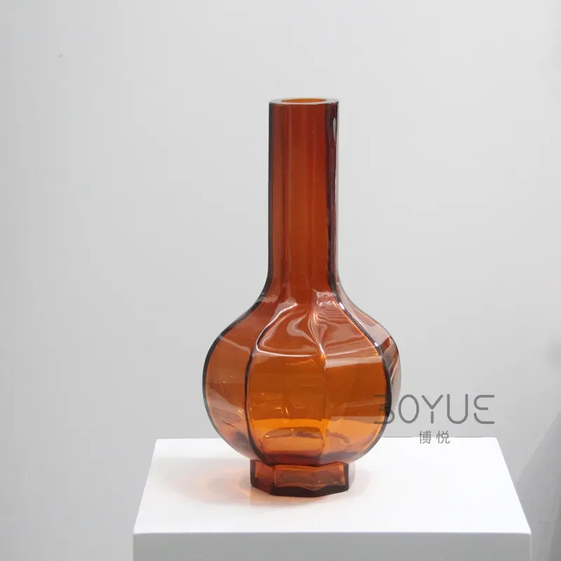 Chinese Zen Amber Glazed Octagonal Vase Ceramic Flower Arrangement Home Decor Tea Room Desktop Ornament Minimalist Style Art