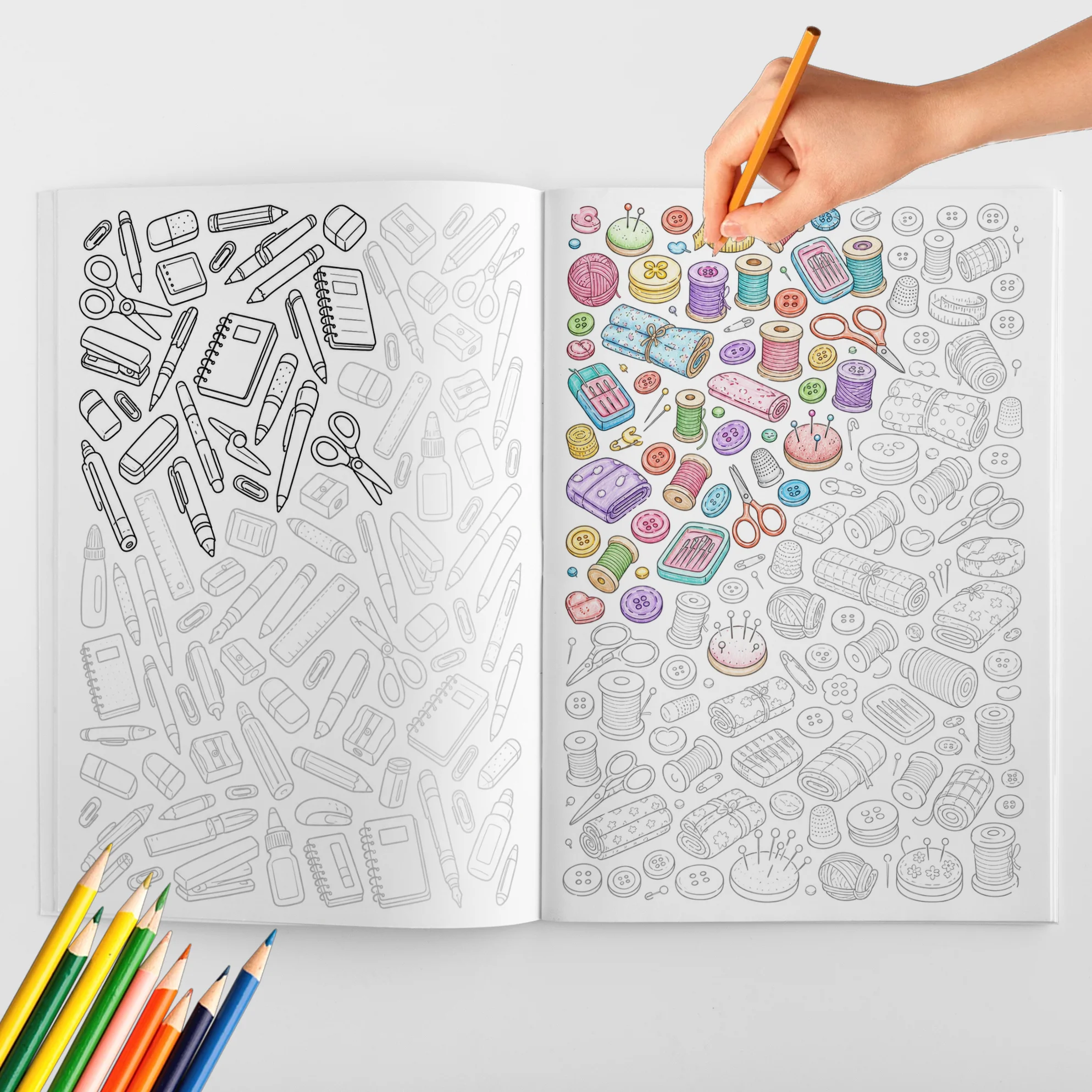 Everyday Treasures Coloring Book, Stationery, Toys, Kitchen Items, Sewing Supplies and Household Objects for Adults and Teens