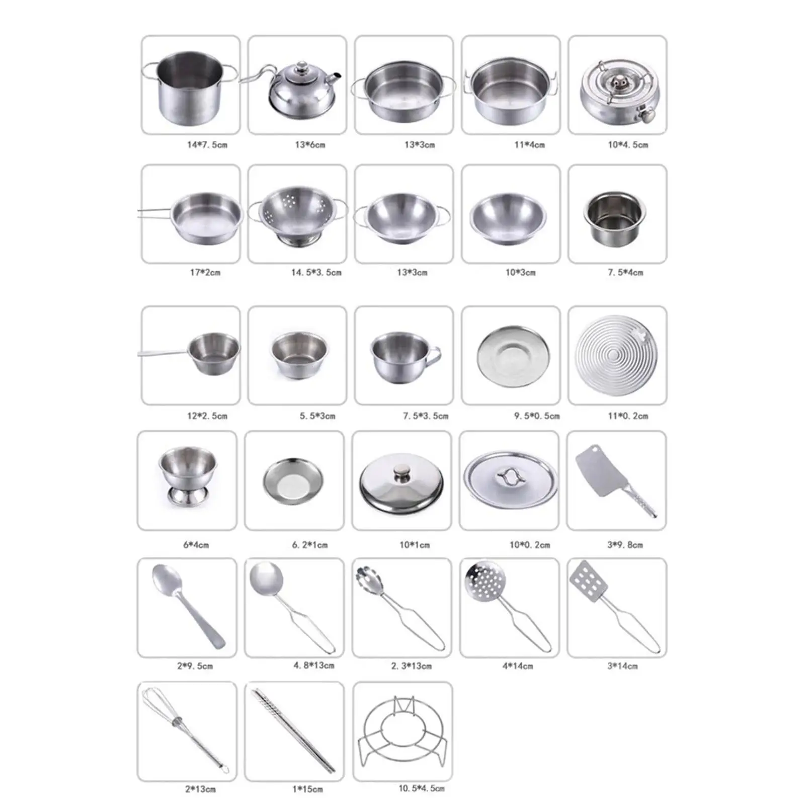 25Pcs Kitchen Pretend Toys Cooking Utensils Stainless Steel Educational Toys for Toddlers Accessories Mini Pots Pans Food Grade