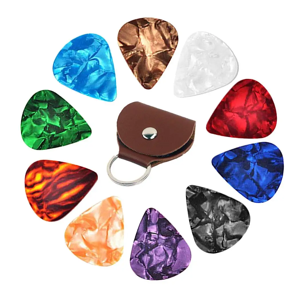 Guitar Picks Thin 0.46mm Celluloid Heart Plectrum Assortment with Holder Bag for Acoustic Electric Bass Player Gift Ideas