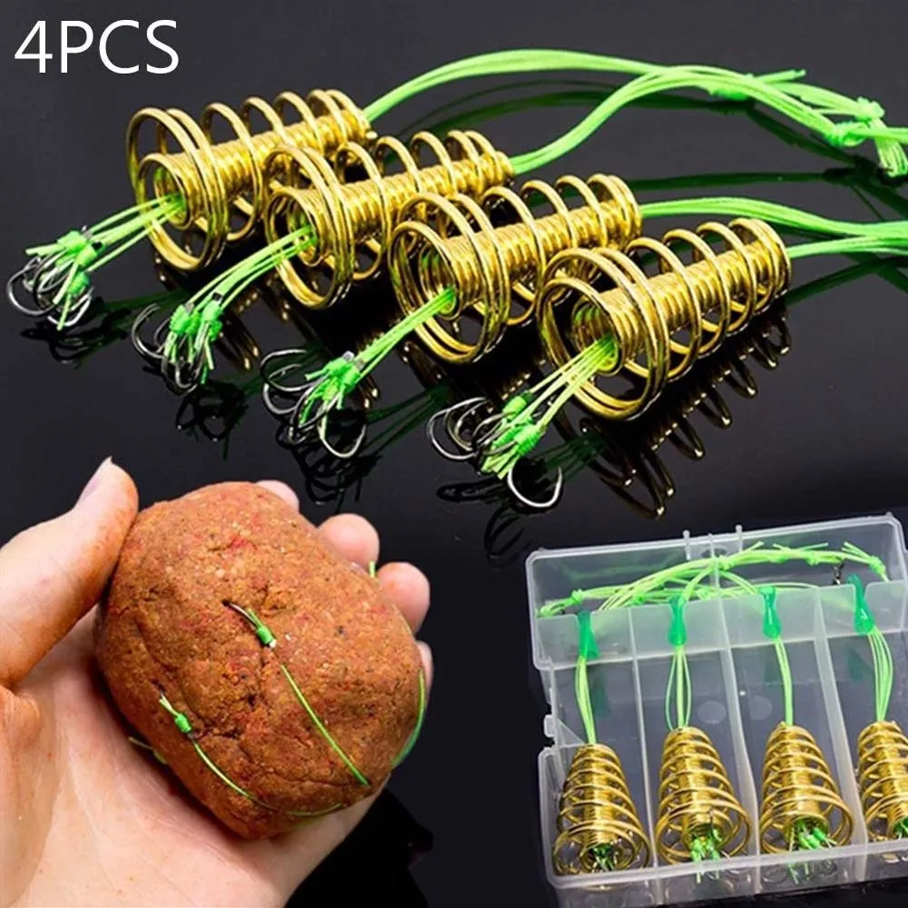 4PCS/box Explosion Fishing Hook Spring Lure Green Line Bomb Hook Anti-hanging End Throw Rod Hook Waist Drum Bait Cage Pesca