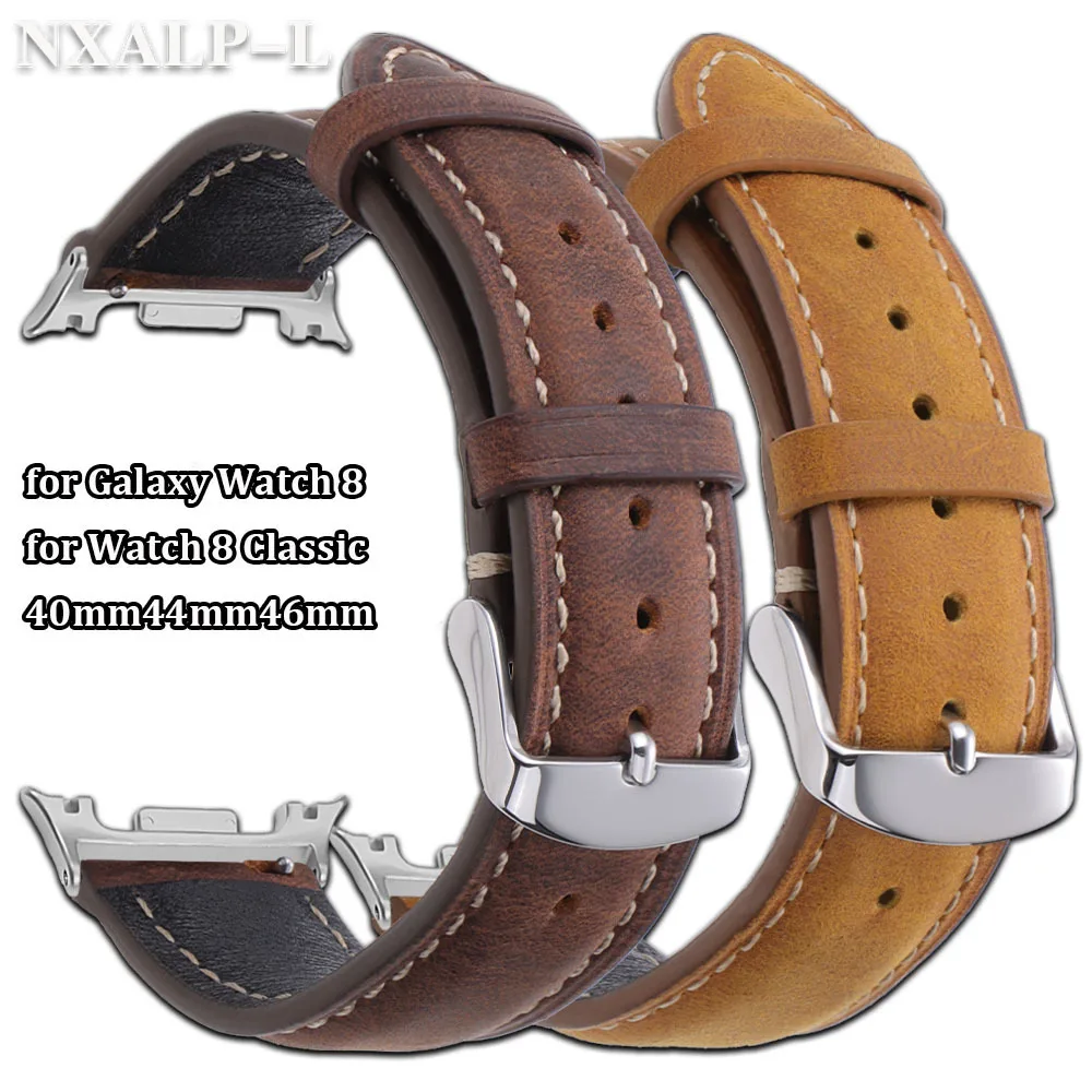 Echtes Leder-Uhrenarmband für Samsung Galaxy Watch 8 44 mm 40 mm Herren Damen Rindslederband für Galaxy Watch 8 Classic 46 mm Armband