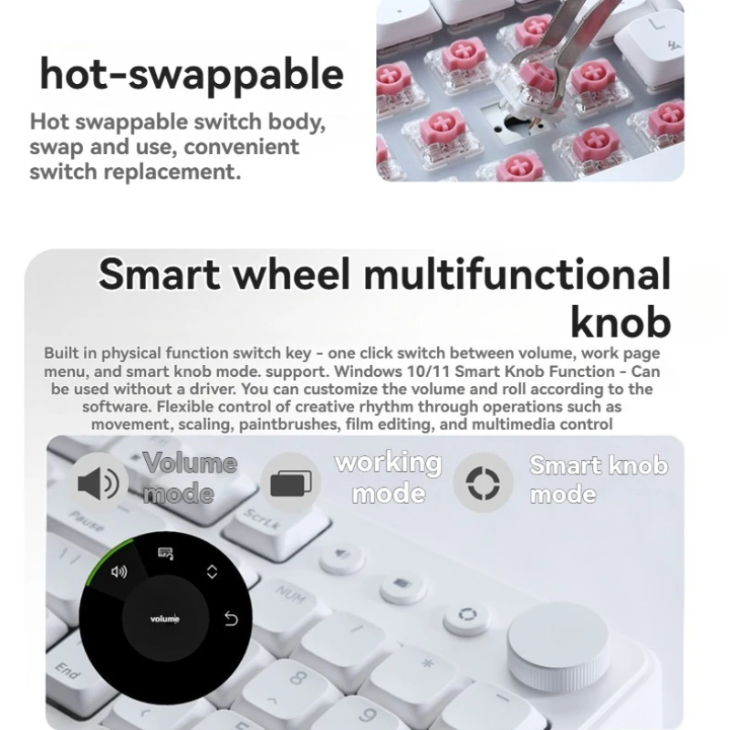 K107R Tri-mode Keyboard Customized Wireless Hot Swappble RGB Low Profile Keyboards Ergonomic Gaming Office Mechanical Keyboard
