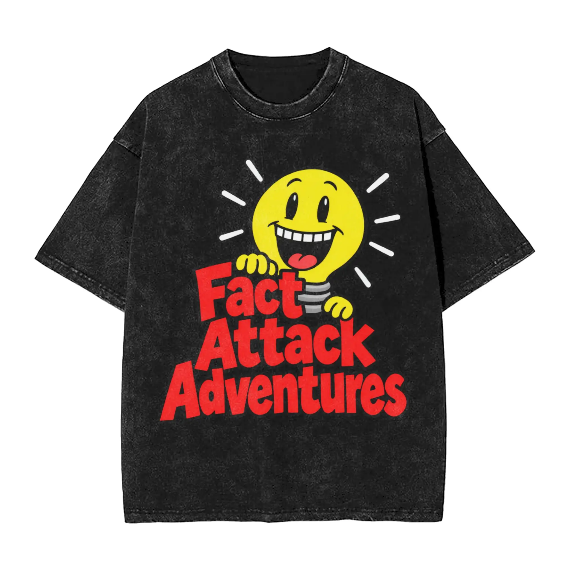 Fact Attack Adventures Lighty Washed T Shirts Streetwear Hip Hop Cool T-Shirt  Tees Men Women Short Sleeve Harajuku