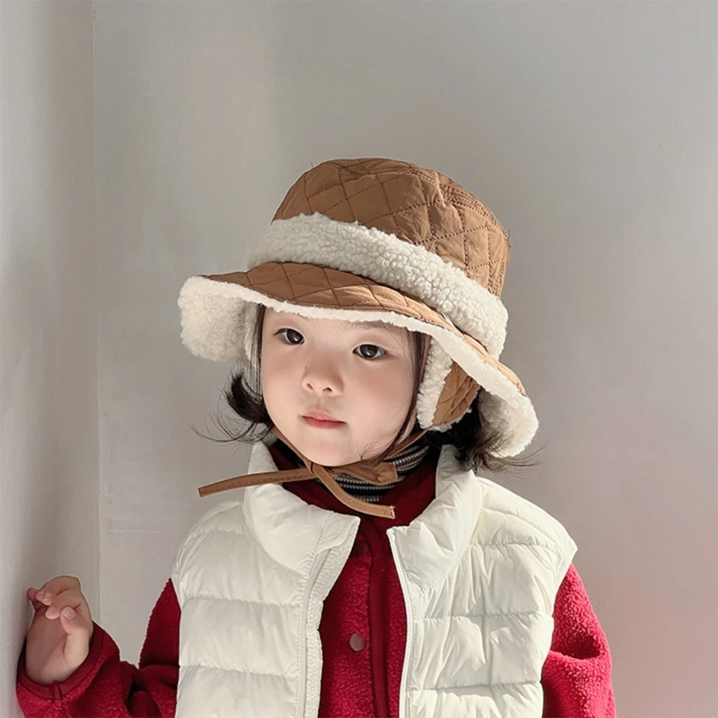 Children's Thickened Warm Basin Caps Cotton Padded Fisherman Hat for Cold Weather Ear Protections Bucket Hat Wide Brim