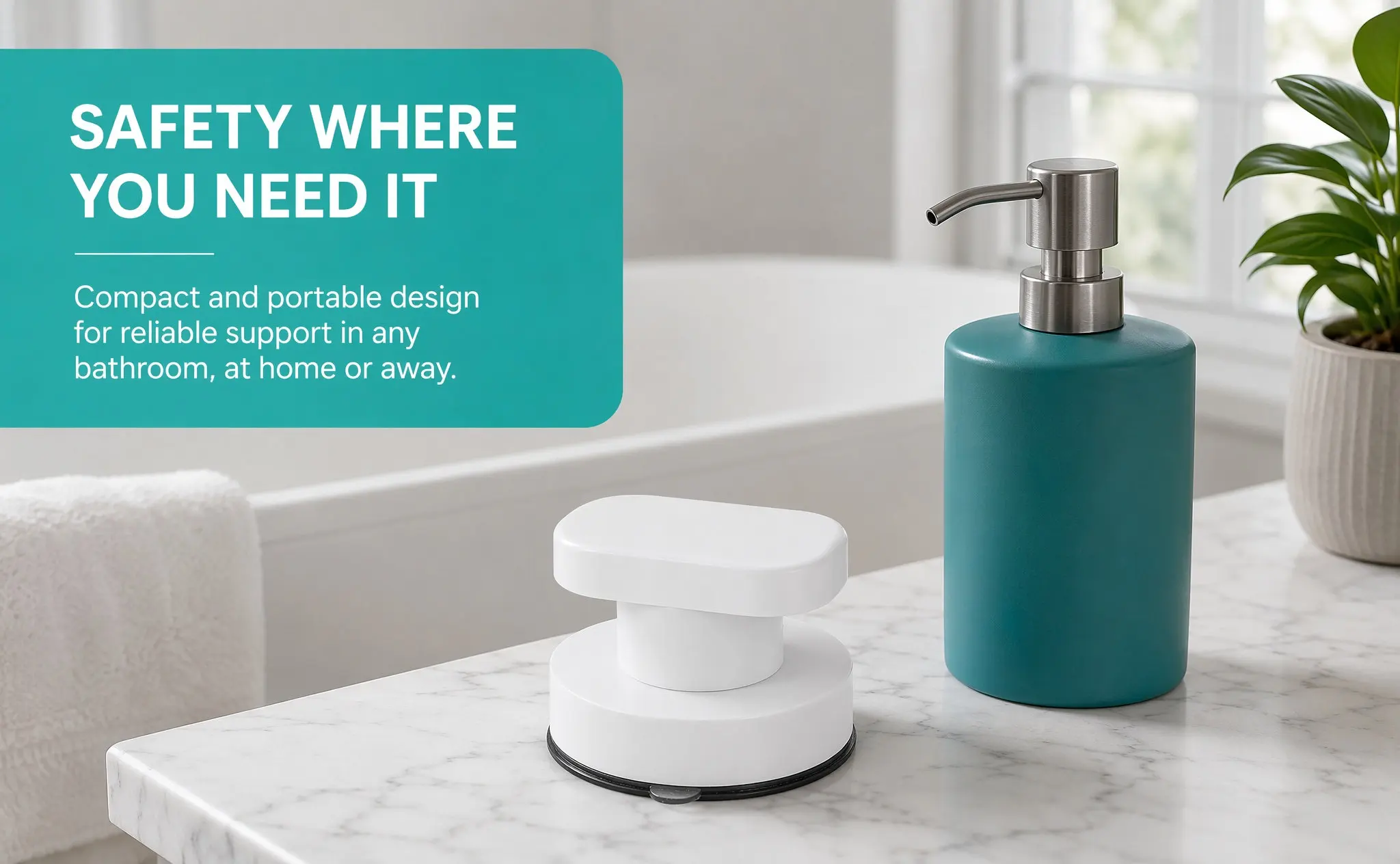 Heavy-Duty Suction Grab Bar for Bathroom, Shower & Kitchen – No-Drill, Reusable, Easy Install on Glass or Tile