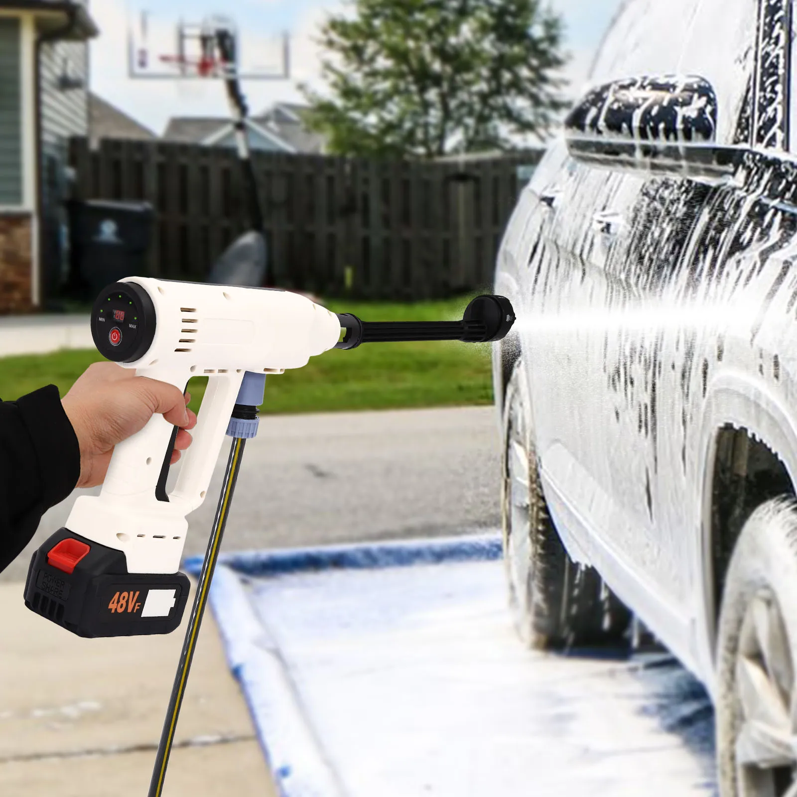 Cordless High Pressure Car Washer Portable Handheld Foam Wash W/4000Mah Battery for Watering Flowers Cars Air Conditioner