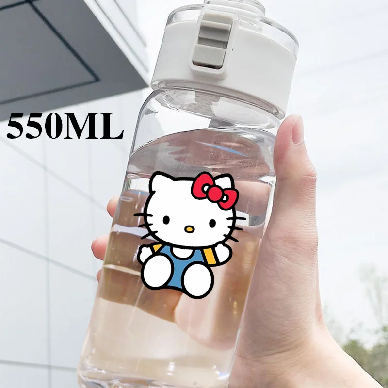 

Kawaii HelloKitty Fitness Water Bottle Drinking Cup Women Plastic Cartoon Large Capacity for Female Bottle Water Cup Gifts 550ML