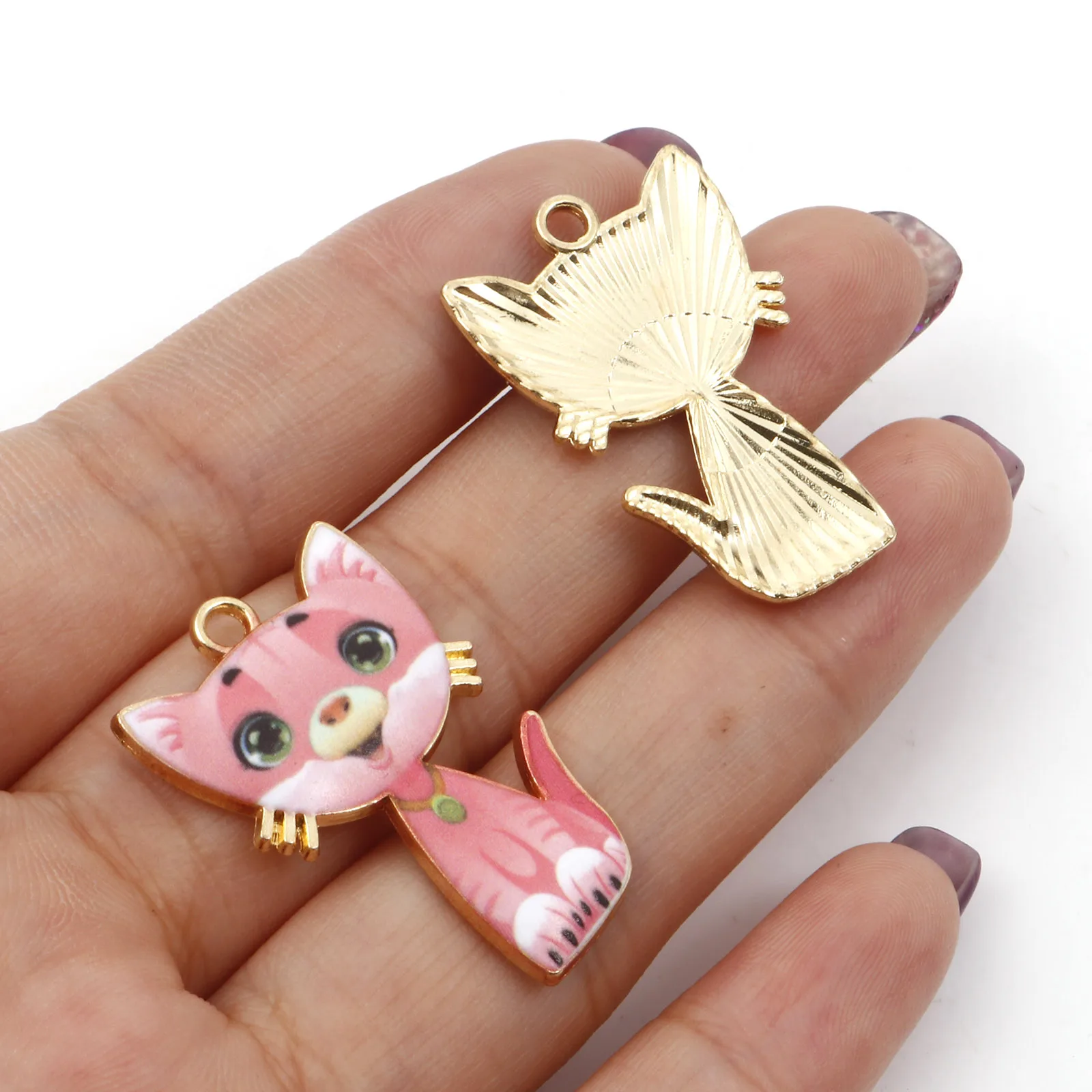 10 PCs Cat Cartoon Animal Charms Enamel Gold Color Metal Pendants For DIY Handmade Earrings Necklaces Making Jewelry 3cm x 2cm