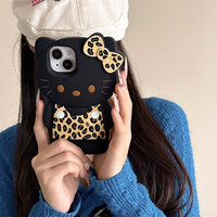 Cute 3D Cartoon Leopard Print Hello Kitty Phone Case For iPhone 16 15 14  Plus 13 12 Pro Max Soft Silicone Cover