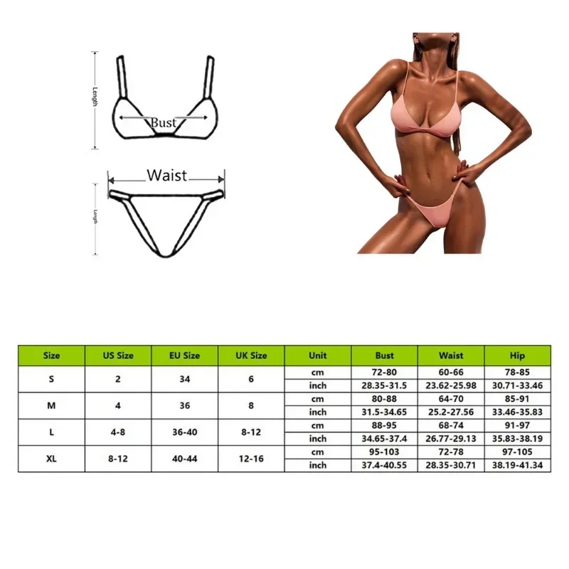 Women's Sexy Low-waisted Bikini Sexy Push-up Style Swimsuit New Solid Bikini Set Beach Wear Sexy Thong Two-piece Swimsuit