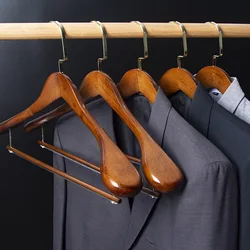 1PC Non-slip Wood Clothes Hanger Wide Shoulder Flocking Rod Hanger Clothes Drying Rack Household Wardrobes Thick Clothes Support