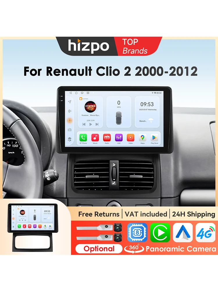 Hizpo 9 Zoll Auto Intelligente Systeme Für Renault Clio 2 2000 - 2012 Multimedia Video Player Carplay Android Auto GPS Navigation