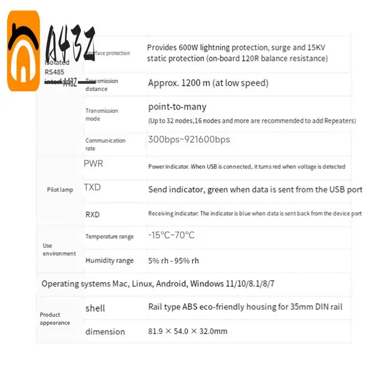 

A43Z-Waveshare Din-рейка USB в RS232/485 Изолированный преобразователь промышленного класса FT232RNL Поддержка настенного крепления и крепления на рейке