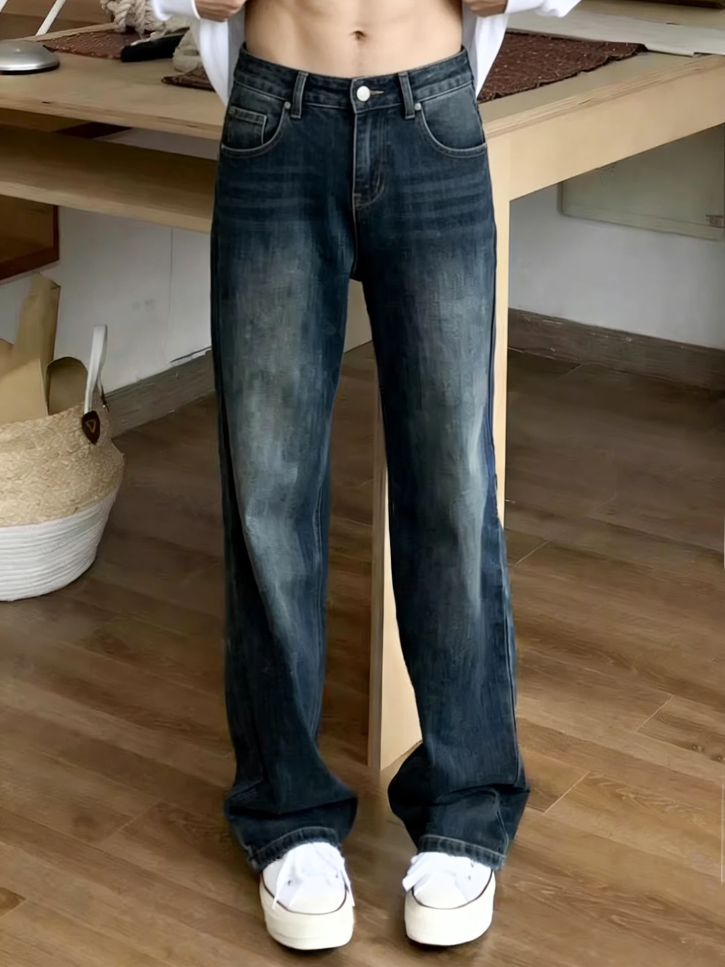 

Темно-синие мужские прямые джинсы в американском стиле ретро Cleanfit, расширенная тонкая версия, расклешенные брюки с высокой талией, джинсовые брюки