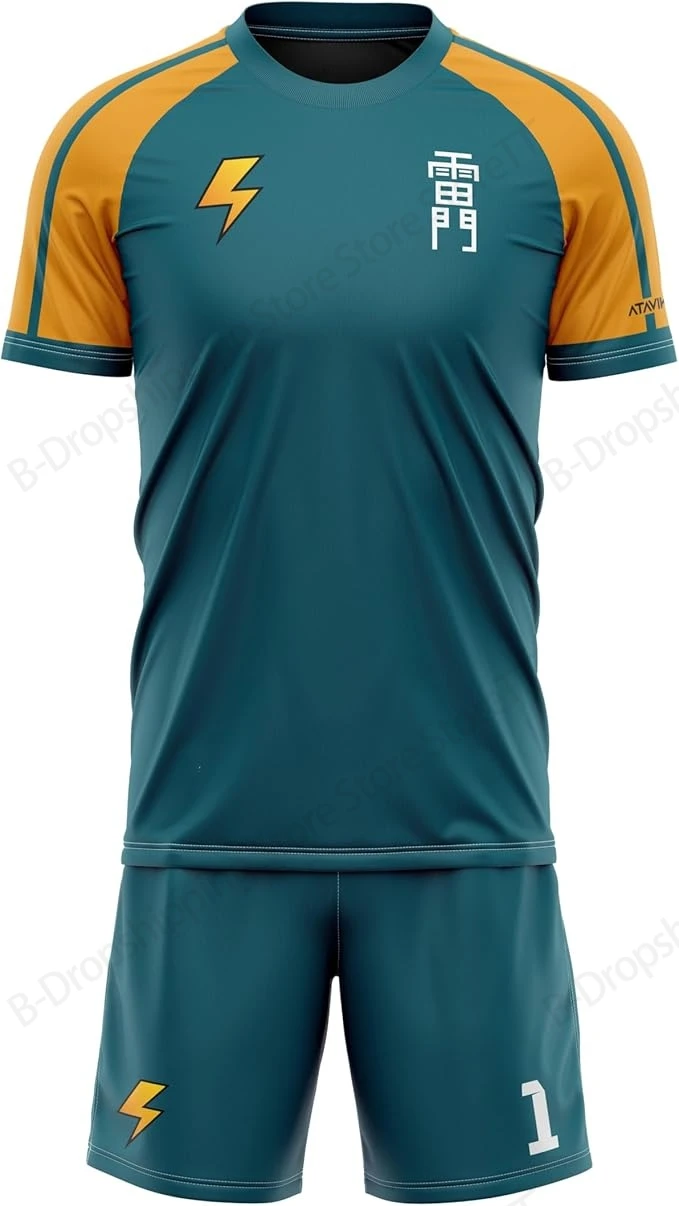 メンズジャージセット フットサル サッカー イナズマイレブン カイオ アニメ 3Dプリント Tシャツ ショートパンツ 2点セット スーツ スポーツ プラスサイズ トップス ティー キッズ