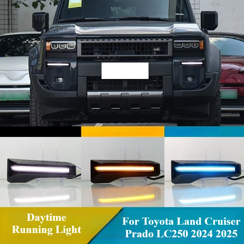 

Car LED DRL for Toyota Land Cruiser Prado LC250 2024 2025 Daytime Running Light Fog Lamp Dynamic Yellow Turn Signal Daylight