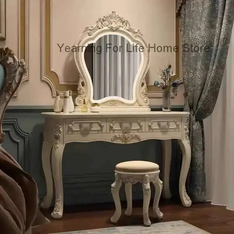 

Bedroom Modern European Dressering Table Princess for Ins Dressers Stool Makeup Vanity Table with Light Mirror Bedroom Furniture