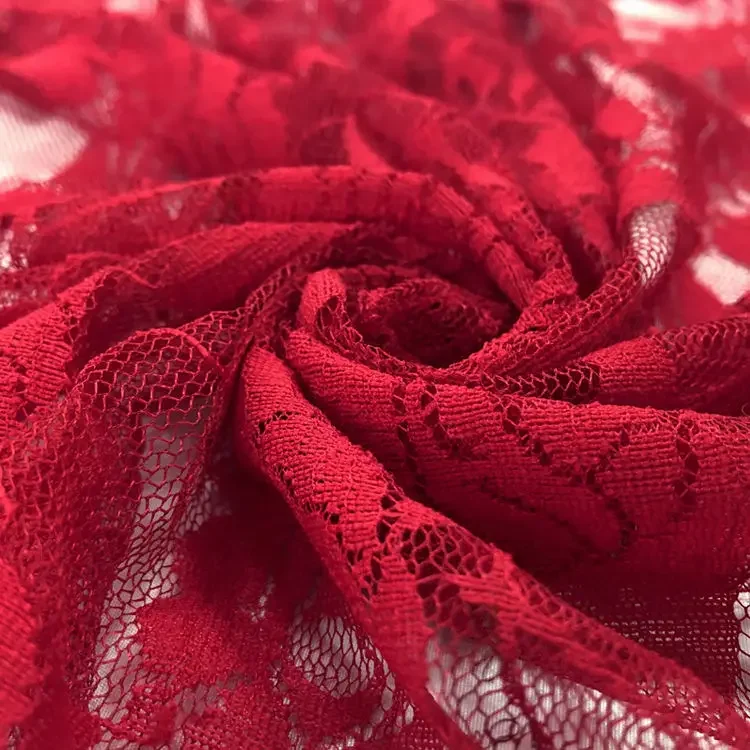 Koronkowa tkanina mikroelastyczna na metry do sukienek Cheongsam do szycia Hollow-out Diy Mesh Cloth Miękkie letnie cienkie kwiaty róży Różowy