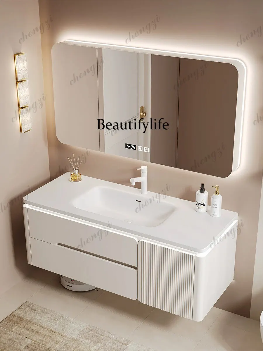 Corian integrated basin cream wind bathroom cabinet combination oak bathroom washbasin