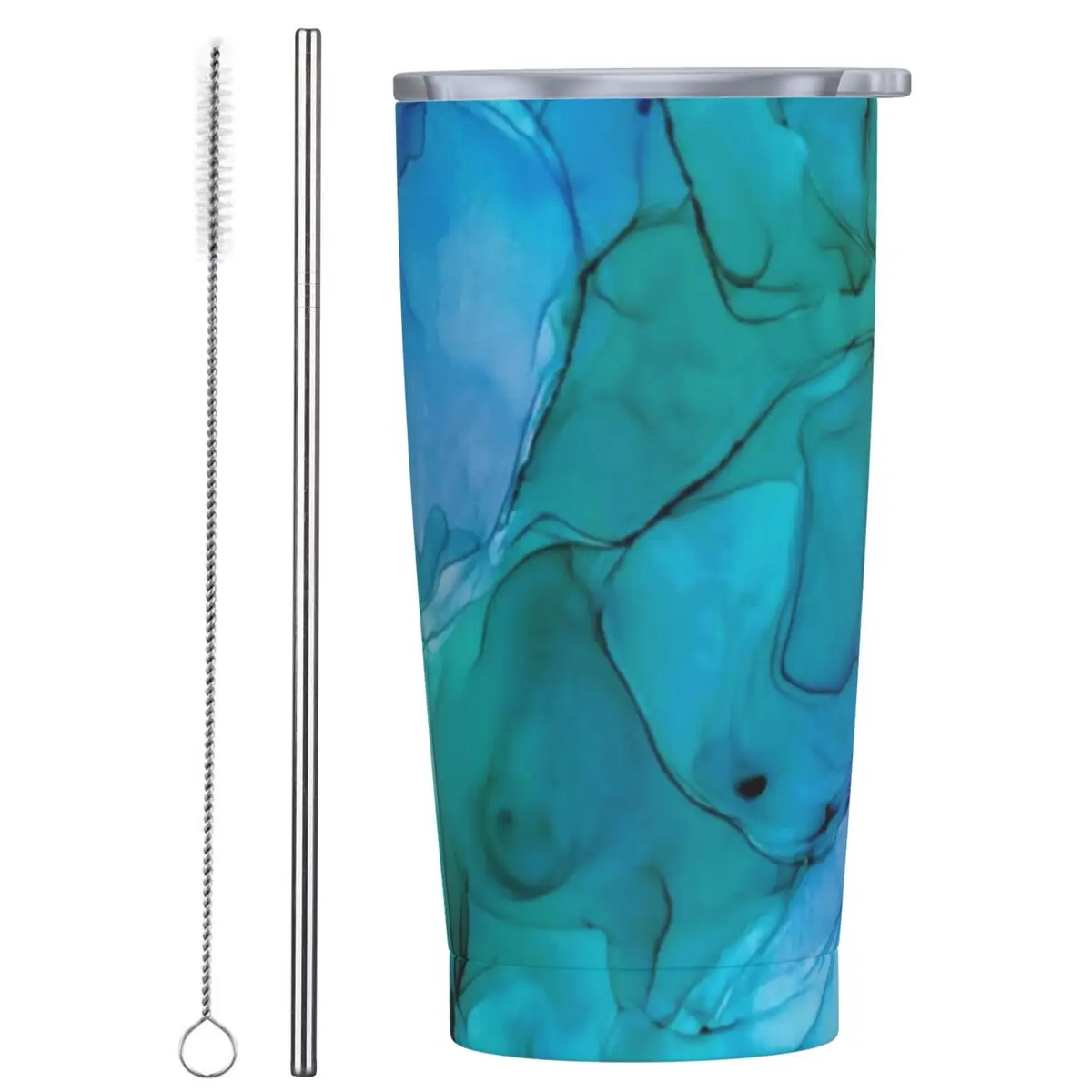 Vaso de acero inoxidable líquido verde, tazas de conducción con tinta de Alcohol abstracta, taza de café de 20oz, bebida fría y caliente, botella de agua para té de la leche