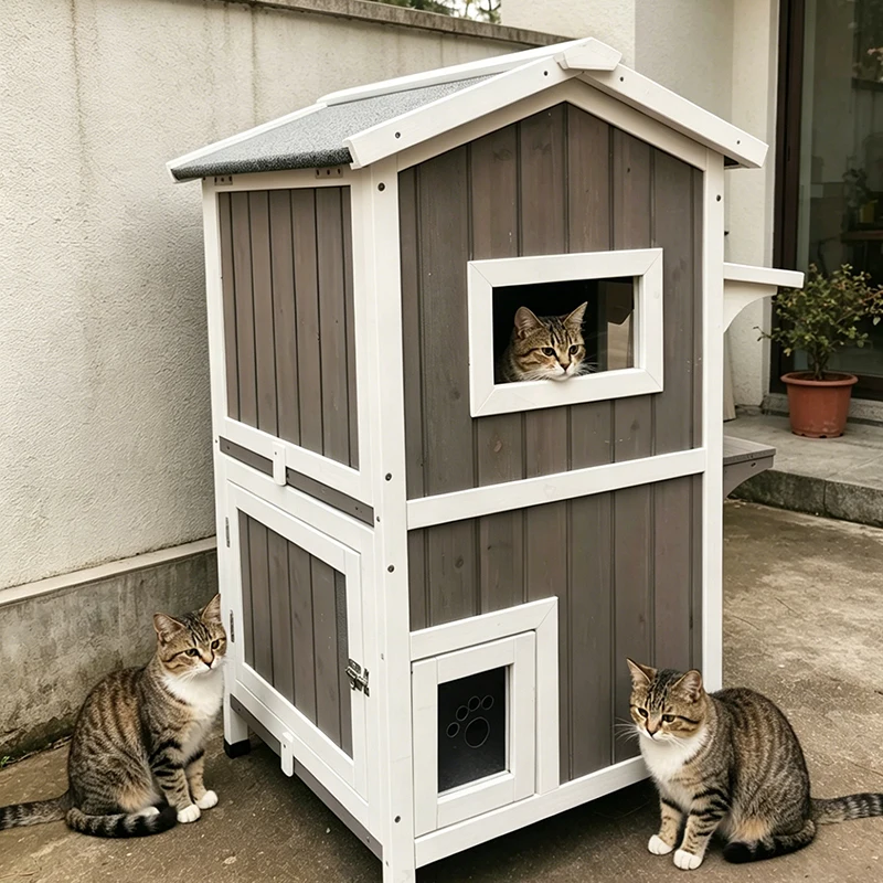 Wooden Outdoor Waterproof Cat House Villa Wholesale Large Space Pet Bed With Cat Playground Cheap Hot Sale Pet House