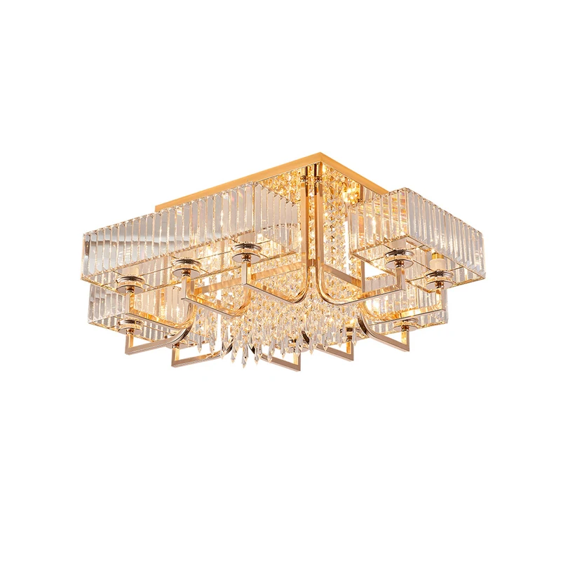 Imagem -03 - Dimmable Led Teto Lustre Crystal Series Quadrado Retangular Cromo Ouro Sala de Estar k9