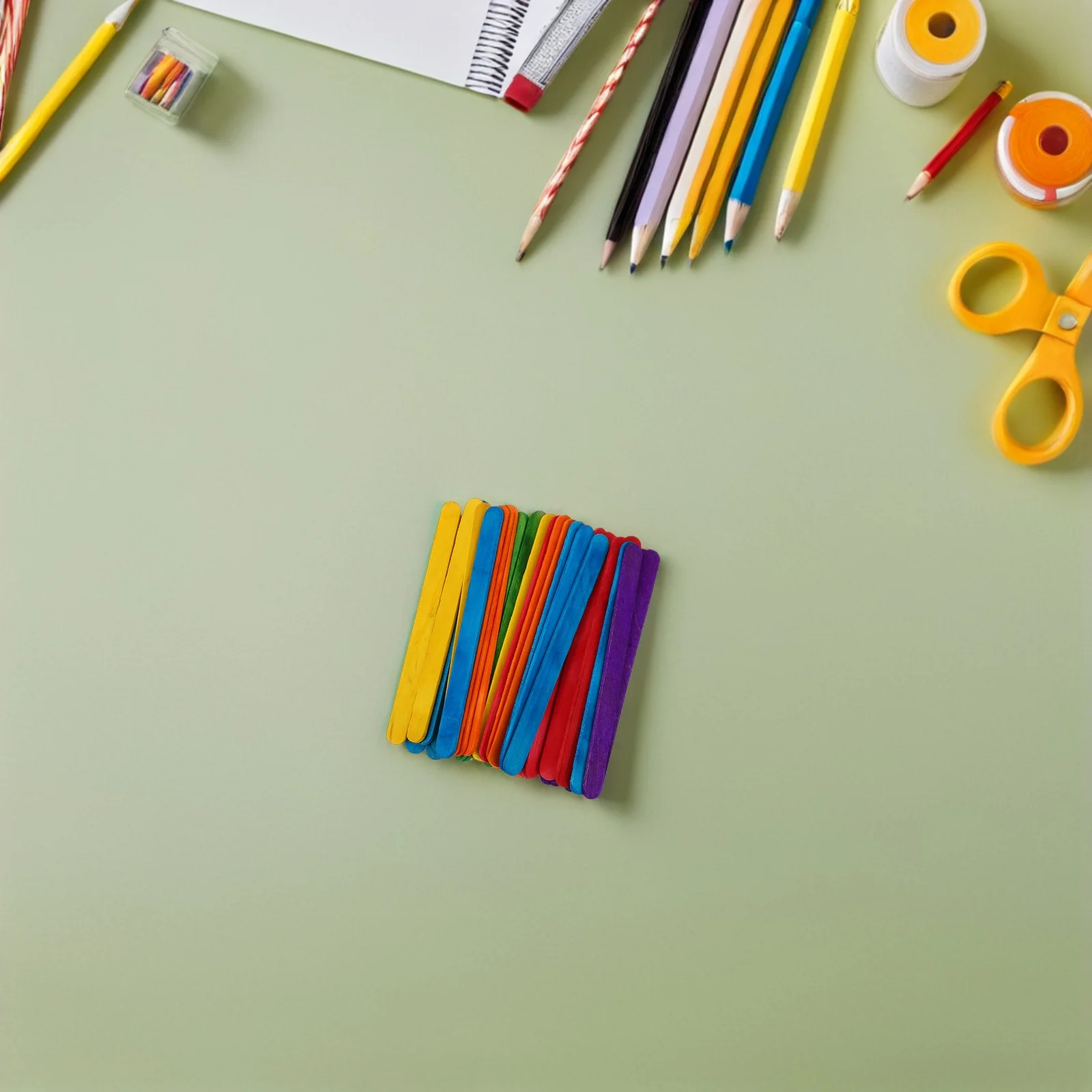 

500pcs Craft Materials Colored Jumbo Wooden Sticks Rainbow Popsicle Diy Dessert Lolly Crafting Supplies For Art