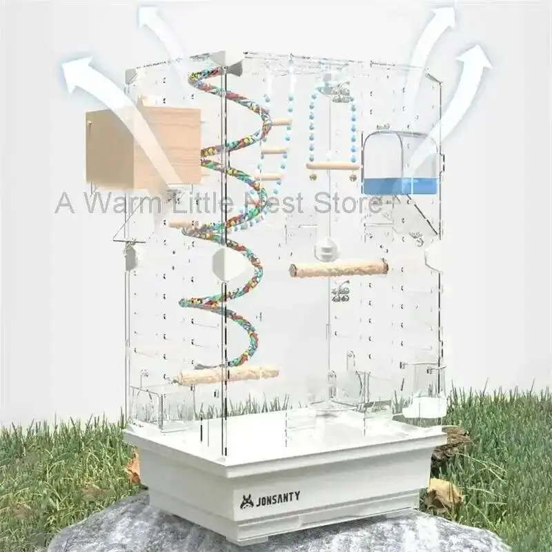 

Large Acrylic Splash-proof Breathable Birdcage Fully Transparent Ornamental Bird Cage Parrot Cage Budgie Cockatiel Luxury Villa
