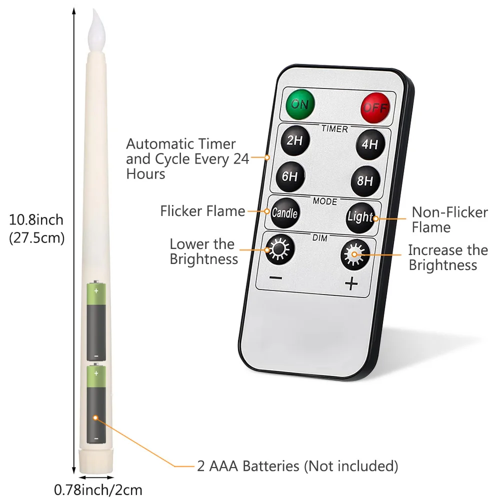 6 Pack Flameless Taper Candles Remote Timer Window Candles Battery Operated LED Candlesticks Warm 3D Wick Light Electric Candles