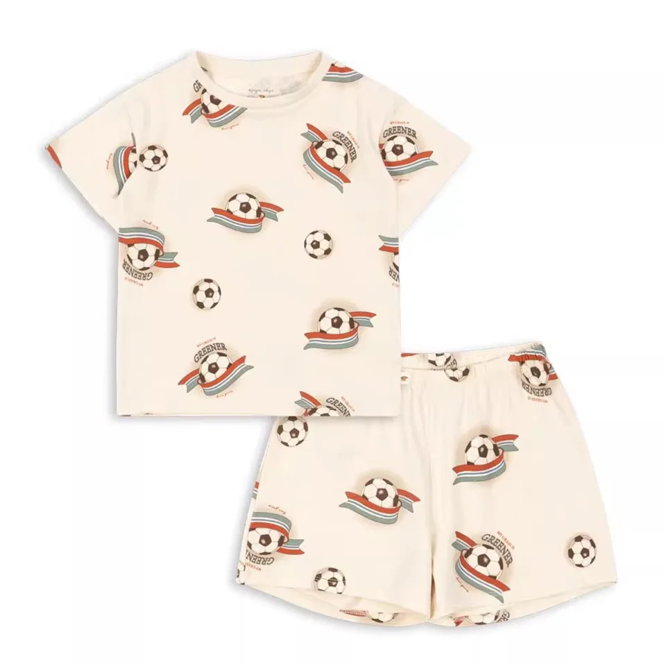 

Kids' 2025 Summer All-Over Print Soccer Stripes & Lemon Polo Shirt and Shorts Set with Nautical Anchor Design