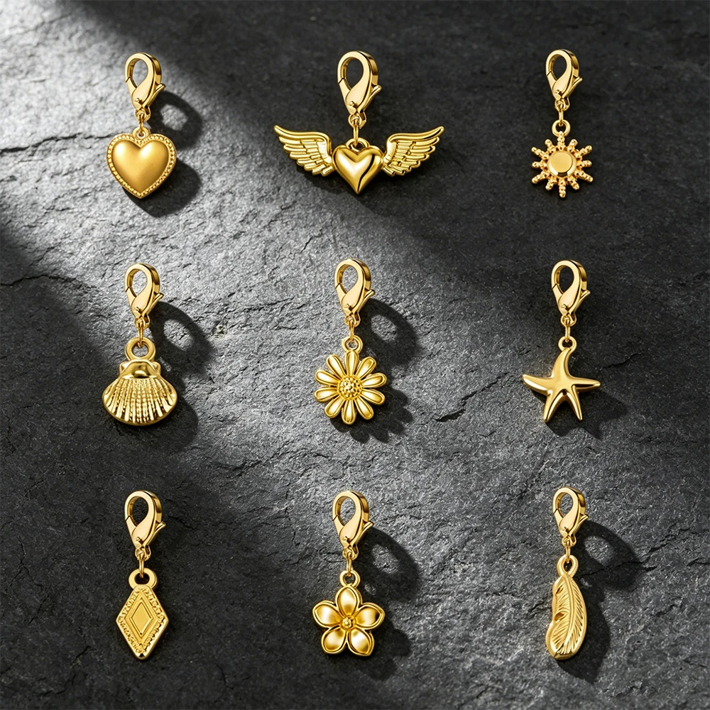 1pc Stainless Steel Charms for Jewelry Making Mini Charm Heart Starfish Flower Pendant for Bracelet with Figaro Chain