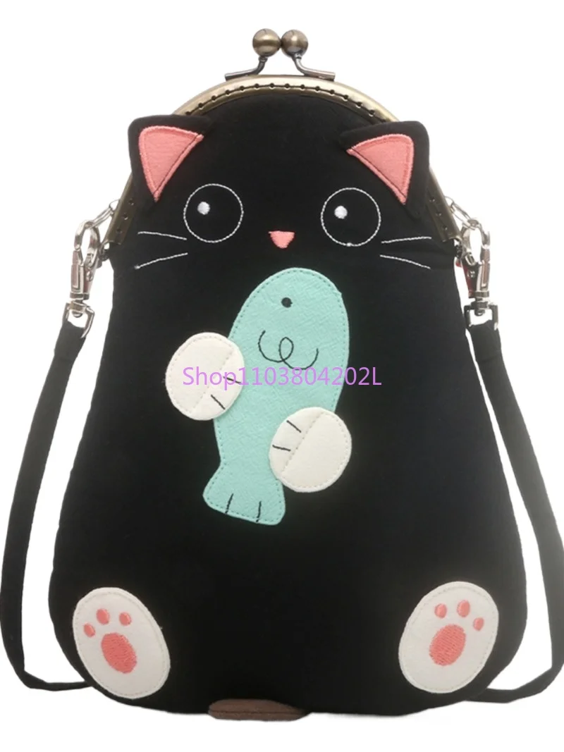 Cat Cartoon Cute Cotton Large Screen Halter Mobile Phone Bag Mini Small Cross Body Bag Female