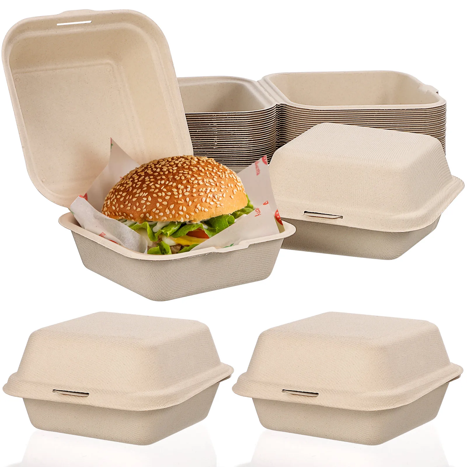 

30pcs Disposable Pulp Boxes Biodegradable Lunch Takeout Containers Hamburger Food Storage Eco Friendly Party Office Use